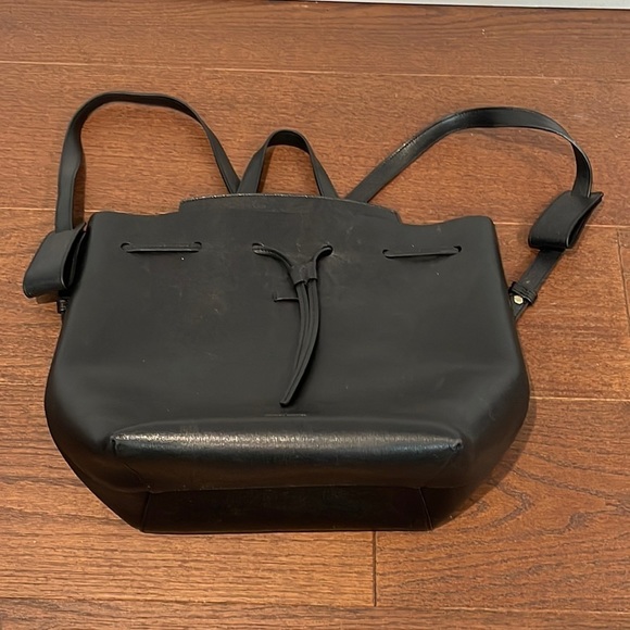 Mansur Gavriel Drawstring Black Leather Backpack - Picture 2 of 9